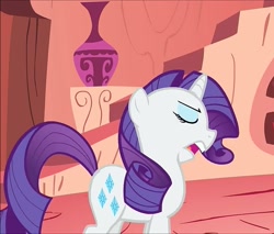 Size: 845x720 | Tagged: safe, screencap, character:rarity, species:pony, species:unicorn, episode:look before you sleep, g4, my little pony: friendship is magic, cropped, eyes closed, female, golden oaks library, mare, silly face, solo