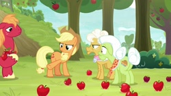 Size: 1920x1080 | Tagged: safe, screencap, character:applejack, character:big mcintosh, character:goldie delicious, character:granny smith, episode:going to seed, g4, my little pony: friendship is magic, apple, apple tree, food, tree