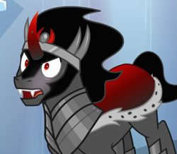 Size: 827x720 | Tagged: safe, screencap, character:king sombra, species:pony, species:unicorn, episode:the beginning of the end, g4, my little pony: friendship is magic, armor, cropped, cute, fangs, male, solo, sombradorable