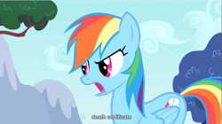 Size: 855x478 | Tagged: safe, screencap, character:rainbow dash, species:pegasus, species:pony, female, mare, solo, youtube caption