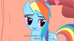 Size: 855x472 | Tagged: safe, screencap, character:rainbow dash, species:pegasus, species:pony, female, mare, solo, youtube caption