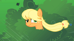 Size: 1280x720 | Tagged: safe, screencap, character:applejack, species:pony, episode:look before you sleep, g4, my little pony: friendship is magic, female, mare, rain, solo, windswept mane