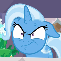 Size: 1078x1078 | Tagged: safe, screencap, character:trixie, species:pony, species:unicorn, episode:student counsel, angry, cropped, cross-popping veins, discovery family logo, faec, female, floppy ears, furious, grimace, mare, narrowed eyes, rage, shrunken pupils, solo, vein bulge