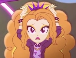 Size: 400x307 | Tagged: safe, screencap, character:adagio dazzle, episode:find the magic, g4, my little pony:equestria girls, adoragio, cropped, cute, female, looking at you, open mouth, solo, spiked wristband, wristband
