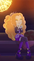 Size: 423x752 | Tagged: safe, screencap, character:adagio dazzle, episode:find the magic, g4, my little pony:equestria girls, adoragio, cropped, cup, cute, eyes closed, food, gem, mug, siren gem, smiling, solo, tea, teacup, when she smiles