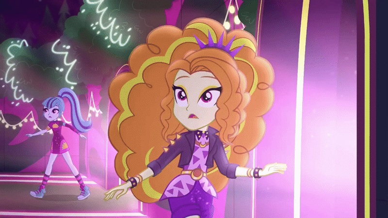 Size: 800x450 | Tagged: safe, screencap, character:adagio dazzle, character:aria blaze, character:sonata dusk, episode:find the magic, g4, my little pony:equestria girls, animated, clothing, converse, doorway, gif, lights, looking around, moving, perfect loop, pigtails, ponytail, shoes, sneakers, the dazzlings, the dazzlings have returned, twintails, walking