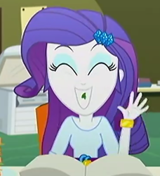 Size: 604x662 | Tagged: safe, screencap, character:rarity, episode:epic fails, eqg summertime shorts, g4, my little pony:equestria girls, cropped, food, lettuce, solo, teeth, waving