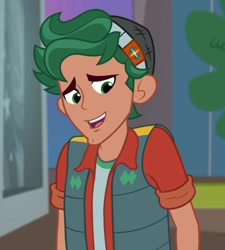 Size: 602x668 | Tagged: safe, screencap, character:timber spruce, episode:star crossed, g4, my little pony:equestria girls, clothing, cropped, male, smiling, solo