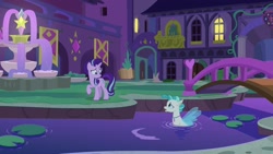Size: 1920x1080 | Tagged: safe, screencap, character:starlight glimmer, character:terramar, species:pony, species:seapony (g4), episode:student counsel, fountain, water
