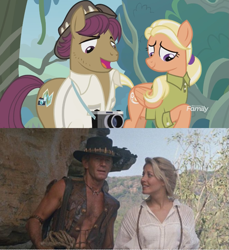 Size: 711x777 | Tagged: safe, screencap, character:mane allgood, character:snap shutter, species:pony, episode:the last crusade, g4, my little pony: friendship is magic, comparison, crocodile dundee, photo, sue charlton