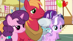 Size: 1920x1080 | Tagged: safe, screencap, character:apple bloom, character:big mcintosh, character:diamond tiara, character:mayor mare, character:scootaloo, character:silver spoon, character:starlight glimmer, character:sugar belle, character:sweetie belle, character:twilight sparkle, character:twilight sparkle (alicorn), character:yona, species:alicorn, species:earth pony, species:pegasus, species:pony, species:unicorn, ship:sugarmac, episode:the last crusade, g4, my little pony: friendship is magic, animated, cute, cutie mark crusaders, diamondbetes, female, filly, foal, key, male, mare, no sound, shipping, sound, stallion, straight, waving, webm