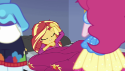 Size: 1344x756 | Tagged: safe, screencap, character:sunset shimmer, episode:wake up!, g4, my little pony:equestria girls, homesick shimmer, humans doing horse things, spoiler