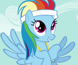 Size: 727x610 | Tagged: safe, screencap, character:rainbow dash, species:pegasus, species:pony, episode:call of the cutie, g4, my little pony: friendship is magic, cropped, cute, dashabetes, solo, sweatband, whistle