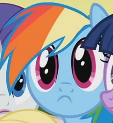 Size: 360x390 | Tagged: safe, screencap, character:rainbow dash, character:rarity, character:twilight sparkle, species:pony, episode:the return of harmony, g4, my little pony: friendship is magic, :c, cropped, cute, dashabetes, frown