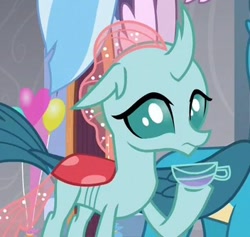 Size: 352x334 | Tagged: safe, screencap, character:gallus, character:ocellus, character:silverstream, species:changedling, species:changeling, species:reformed changeling, episode:she's all yak, g4, my little pony: friendship is magic, cropped, cup, cute, diaocelles, female, offscreen character, solo focus