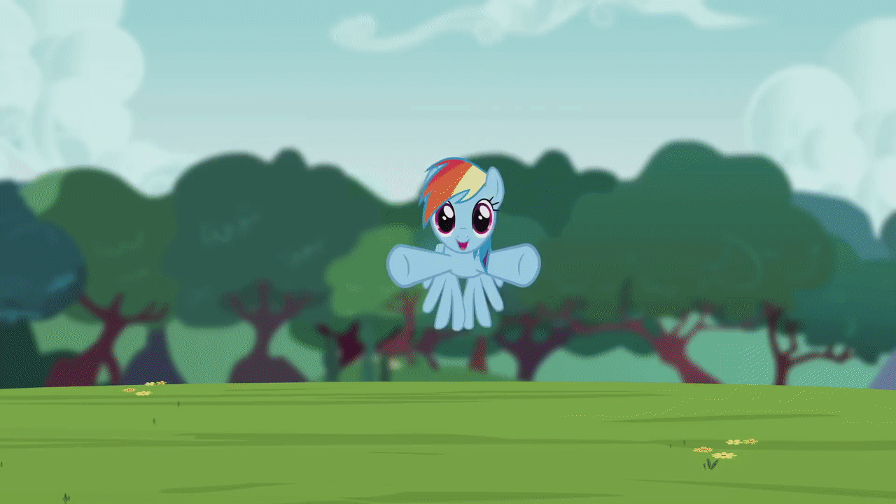 Size: 1280x720 | Tagged: safe, screencap, character:rainbow dash, species:pegasus, species:pony, animated, cropped, cute, dashabetes, female, flying, flying towards you, foal house, gif, it's coming right at us, mare, official content, solo, tree