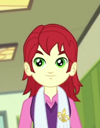 Size: 244x313 | Tagged: safe, screencap, character:nolan north, episode:run to break free, g4, my little pony:equestria girls, background human, clothing, cropped, cute, male, nolan north, scarf, smiling