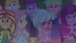 Size: 2731x1537 | Tagged: safe, screencap, character:cheerilee, character:fluttershy, character:frosty orange, character:sunset shimmer, episode:the last drop, g4, my little pony:equestria girls, background human, duke suave, female, fry lilac, geode of empathy, magical geodes, male, offscreen character, raspberry lilac, the last drop: big macintosh