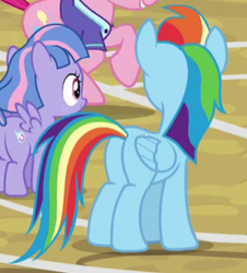 Size: 271x300 | Tagged: safe, screencap, character:pinkie pie, character:rainbow dash, character:wind sprint, species:earth pony, species:pegasus, species:pony, episode:common ground, g4, my little pony: friendship is magic, butt, cropped, plot