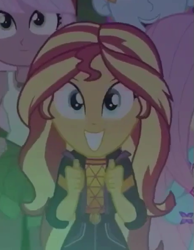 Size: 459x591 | Tagged: safe, screencap, character:fluttershy, character:sunset shimmer, episode:the last drop, g4, my little pony:equestria girls, cropped, cute, fry lilac, needs more jpeg, raspberry lilac, shimmerbetes, smiling, solo focus, the last drop: big macintosh, thumbs up