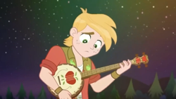 Size: 1280x720 | Tagged: safe, screencap, character:big mcintosh, episode:the last drop, g4, my little pony:equestria girls, banjo, clothing, male, musical instrument, night, night sky, sky, the last drop: big macintosh