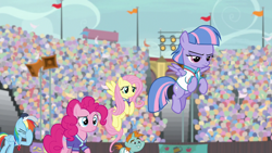 Size: 1280x720 | Tagged: safe, screencap, character:fluttershy, character:pinkie pie, character:rainbow dash, character:snips, character:wind sprint, species:earth pony, species:pegasus, species:pony, species:unicorn, episode:common ground, g4, my little pony: friendship is magic, colt, male