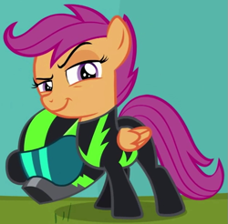 Size: 625x615 | Tagged: safe, screencap, character:scootaloo, species:pegasus, species:pony, episode:the washouts, g4, my little pony: friendship is magic, clothing, cropped, solo, uniform, washouts uniform