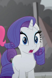 Size: 238x356 | Tagged: safe, screencap, character:pinkie pie, character:rarity, species:earth pony, species:pony, species:unicorn, friendship is magic: rainbow roadtrip, g4, my little pony: friendship is magic, cropped, female, gasp, hope hollow, mare, open mouth, reaction image, shocked, solo focus