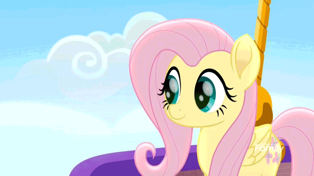 Size: 640x360 | Tagged: safe, screencap, character:fluttershy, species:bird, species:pegasus, species:pony, friendship is magic: rainbow roadtrip, g4, my little pony: friendship is magic, animated, cute, discovery family logo, female, hot air balloon, mare, shyabetes