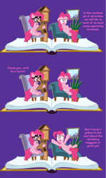Size: 1287x2157 | Tagged: safe, edit, edited screencap, screencap, character:pinkie pie, episode:fame and misfortune, g4, my little pony: friendship is magic, book, caption, clock, comedy, comic, couch, dave the barbarian, duality, flawless, funny, groucho mask, image macro, meme, pinkiatrist, plant, reference, screencap comic, self ponidox, text, therapist, therapy, twinkle the marvel horse