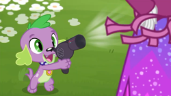 Size: 1280x720 | Tagged: safe, screencap, character:rarity, character:spike, character:spike (dog), species:dog, episode:inclement leather, g4, my little pony:equestria girls, hair dryer, happy, male, paws, spike's dog collar, tail