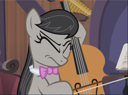 Size: 1255x941 | Tagged: safe, screencap, character:octavia melody, species:pony, episode:slice of life, g4, my little pony: friendship is magic, annoyed, cello, cropped, eyes closed, musical instrument, playing instrument, solo