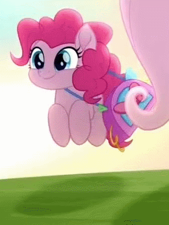 Size: 335x447 | Tagged: safe, screencap, character:fluttershy, character:pinkie pie, species:earth pony, species:pegasus, species:pony, friendship is magic: rainbow roadtrip, g4, my little pony: friendship is magic, animated, cropped, cute, diapinkes, female, mare, pinkie being pinkie, pronking, solo focus, weapons-grade cute