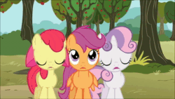 Size: 1280x720 | Tagged: safe, screencap, character:apple bloom, character:hondo flanks, character:scootaloo, character:sweetie belle, species:earth pony, species:pegasus, species:pony, species:unicorn, episode:one bad apple, g4, my little pony: friendship is magic, animated, crying, cutie mark crusaders, female, filly, male, nose in the air, ocular gushers, sound, stallion, umbrella, webm