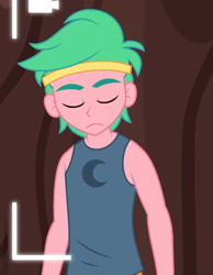 Size: 492x634 | Tagged: safe, screencap, episode:five lines you need to stand in, g4, my little pony:equestria girls, arms, background human, clothing, cropped, eyes closed, lemon zack, male, sleeveless