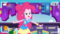 Size: 1600x900 | Tagged: safe, screencap, character:bright idea, character:dj pon-3, character:microchips, character:paisley, character:pinkie pie, character:vinyl scratch, episode:five lines you need to stand in, g4, my little pony:equestria girls, bright idea, camera shot, cute, diapinkes, geode of sugar bombs, lidded eyes, looking at you, magical geodes, recording, sweet leaf, valhallen, video, written equestrian
