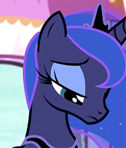 Size: 250x294 | Tagged: safe, screencap, character:princess luna, species:alicorn, species:pony, episode:do princesses dream of magic sheep?, animated, carousel boutique, crown, female, flowing mane, jewelry, mare, perfect loop, regalia, slow motion, solo, talking