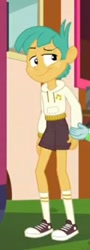Size: 246x680 | Tagged: safe, screencap, character:snails, character:snips, episode:lost and pound, g4, my little pony:equestria girls, clothing, converse, freckles, legs, male, offscreen character, shoes, shorts, sneakers, socks
