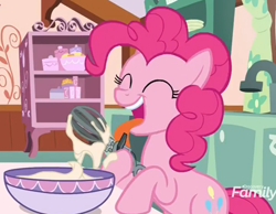 Size: 770x596 | Tagged: safe, screencap, character:pinkie pie, species:pony, episode:between dark and dawn, g4, my little pony: friendship is magic, cute, diapinkes, licking, tongue out