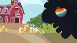 Size: 1280x720 | Tagged: safe, screencap, character:applejack, character:granny smith, episode:family appreciation day, g4, my little pony: friendship is magic, animated, apple, falling, food, jumping, sound, webm, yeehaw, zap apple