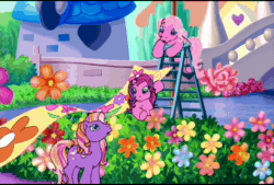Size: 720x486 | Tagged: safe, screencap, character:pinkie pie (g3), character:sky wishes, character:twinkle twirl, species:earth pony, species:pony, episode:friends are never far away, g3, animated, bad singing, singing, sound, webm