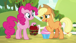Size: 1920x1080 | Tagged: safe, screencap, character:applejack, character:pinkie pie, species:pony, episode:she's all yak, g4, my little pony: friendship is magic, cute, jackabetes
