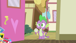Size: 1280x720 | Tagged: safe, screencap, character:spike, species:dragon, episode:dragon dropped, g4, my little pony: friendship is magic, claws, door, dual wield, food, ice cream, male, post office, tail, winged spike