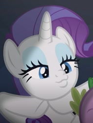 Size: 636x839 | Tagged: safe, screencap, character:rarity, character:spike, species:dragon, species:pony, episode:dragon dropped, g4, my little pony: friendship is magic, cropped, female, lips, mare, solo focus, winged spike