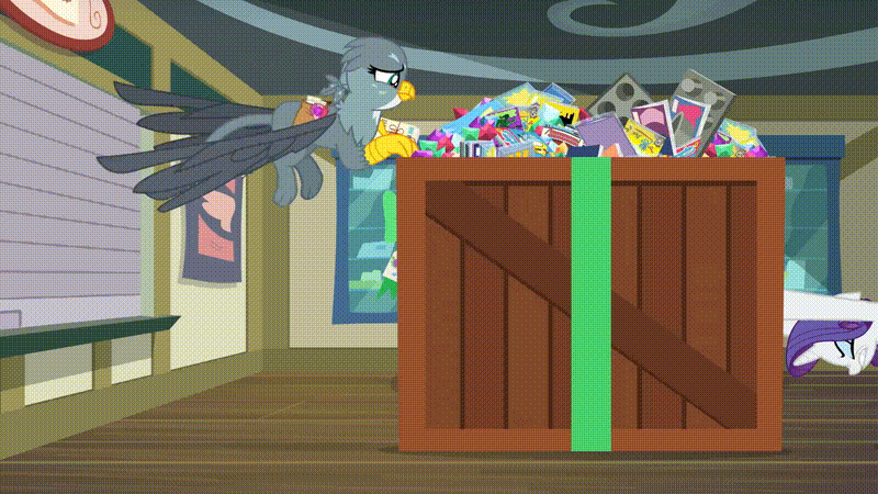 Size: 800x450 | Tagged: safe, screencap, character:gabby, character:rarity, episode:dragon dropped, g4, my little pony: friendship is magic, animated, behaving like a cat, cute, gabbybetes, gif, nose in the air