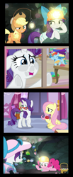 Size: 666x1613 | Tagged: safe, screencap, character:applejack, character:fluttershy, character:pinkie pie, character:rainbow dash, character:rarity, species:pony, episode:dragon dropped, g4, my little pony: friendship is magic, against glass, female, glass, helmet, mining helmet, pincushion, wing hands, wings