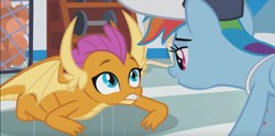 Size: 1232x610 | Tagged: safe, screencap, character:rainbow dash, character:smolder, species:dragon, species:pegasus, species:pony, episode:2-4-6 greaaat, i need an adult, out of context