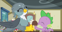 Size: 1345x697 | Tagged: safe, screencap, character:gabby, character:spike, species:dragon, species:griffon, episode:dragon dropped, g4, my little pony: friendship is magic, cute, female, food, gabbybetes, holding, ice cream, male, smiling, spikabetes, winged spike