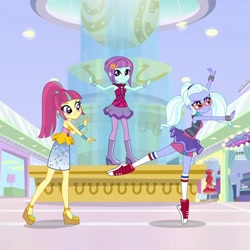 Size: 1072x1072 | Tagged: safe, screencap, character:sour sweet, character:sugarcoat, character:sunny flare, equestria girls:dance magic, g4, my little pony:equestria girls, ballerina, ballet, boots, clothing, converse, cute, freckles, glasses, high heel boots, high heels, knee high socks, miniskirt, pantyhose, pigtails, ponytail, shadowbolts, shoes, skirt, sneakers, socks, street ballet, street ballet tutu, twintails
