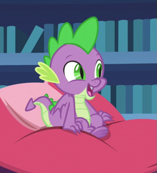 Size: 491x540 | Tagged: safe, screencap, character:spike, species:dragon, episode:father knows beast, g4, my little pony: friendship is magic, claws, cropped, cute, excited, fangs, folded wings, happy, male, sitting, solo, spikabetes, tail, toes, underfoot, winged spike, wings